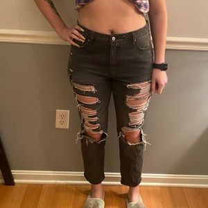 Ripped black/gray mid rise straight leg skinny jeans size: 11